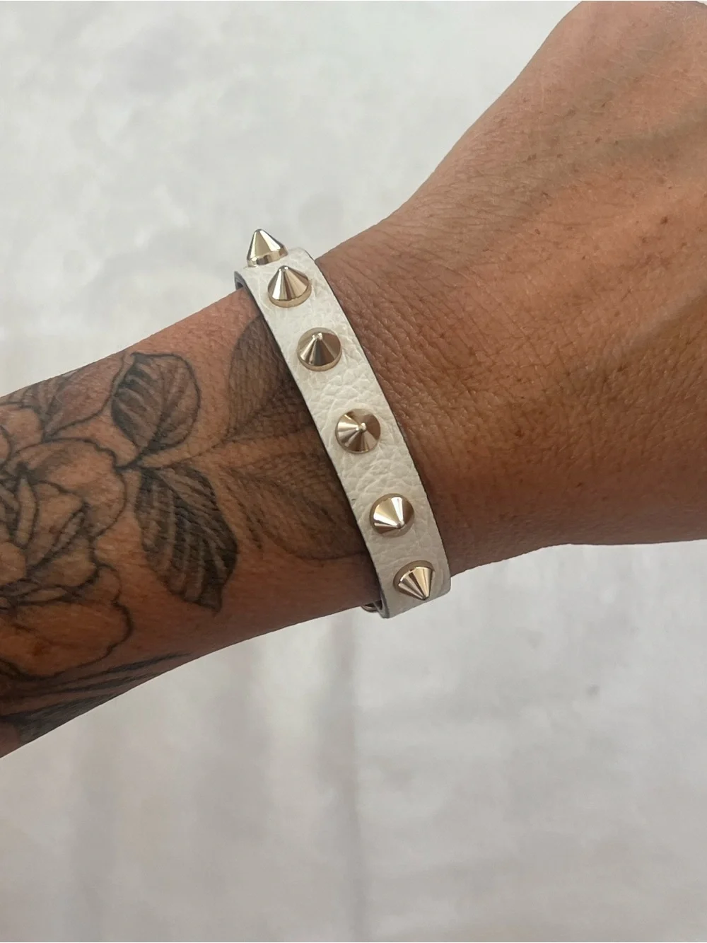 Christian Louboutin White Leather Bracelet with Gold Spikes